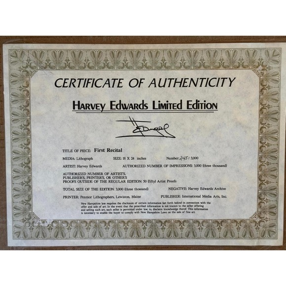 Harvey Edwards First Recital Signed Ltd Ed 245/3000 COA 1994 Framed Ballet 18×24 - Picture 5 of 5